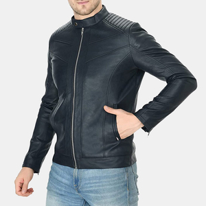 Veste en cuir de qualité supérieure pour hommes, 100% cuir véritable, cuir souple, tissu en toile, logo sur le devant, vestes pour hommes - Product Image 3