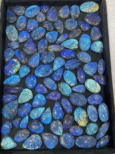 Natural Blue Labradorite Hand Carved Cabochon – Floral Design Gemstone | High Flash <b>Fire</b> | Wholesale Lot Mix Shape & Size. - Product Image 3