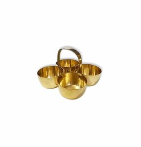 Brass 4 Bowl Pooja Roli Chawal Holder with Center Handle Traditional Pure Brass Kumkum Tilak Container Stand for <b>Mandir</b> Puja - Product Image 2