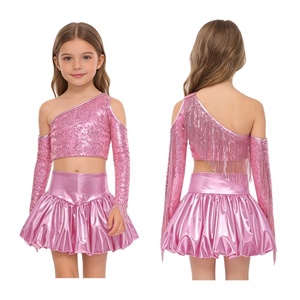 Conjunto de Falda y Top Corto Metálico para Niñas de 8 a 16 Años, Traje de Baile de Salón para Actuaciones, Fiestas, Espectáculos, Cumpleaños, Falda Latina, Ropa Latina - Product Image 3
