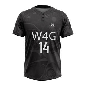 Maillot de baseball respirant antibactérien à séchage rapide, couleur personnalisée, design col en V à 2 boutons, impression de logo d'équipe par transfert thermique - Product Image 4