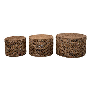 Tables gigognes en jacinthe d'eau rustiques tissées à la main meubles d'extérieur en fibres naturelles - Product Image 2