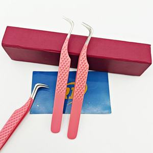 Pince à épiler de haute précision, couleur rose mat, avec poignée diamantée, pointe incurvée, pour isolation des cils, pince à épiler parfaite pour les cils et boîte. - Product Image 2