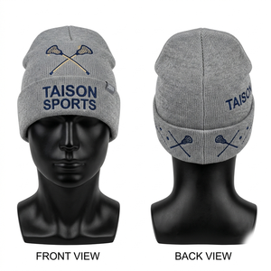 Premium acrylic knit lacrosse beanie 300 GSM soft warm teal color cuffed style embroidered patch logo custom design - Product Image 3