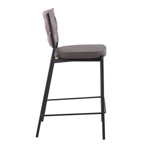 Tania Contemporary Counter <b>Stool</b> by Set of 2 Braided Black Metal Grey Faux <b>Leather</b> and Light Brown Fabric for Modern Bars - Product Image 3