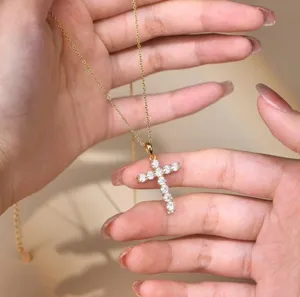 Moissanite Cross Wedding <b>Pendant</b> <b>Solid</b> 14K Yellow <b>Gold</b> 1 Carat Round Cut F VVS1 - Product Image 4