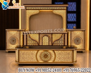 Mostrador de Exhibición para Catering de Bodas con Acabado Dorado, Exclusivo Mostrador de Servicio de Bebidas para Bodas, Estación de Bar para Bodas Indias - Product Image 2