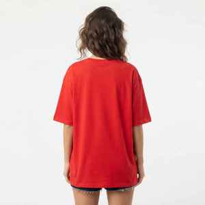 <b>Women's</b> Red <b>V</b>-<b>Neck</b> Short Sleeve <b>T</b>-<b>Shirt</b> Loose Fit 100% Cotton Casual Jersey Print Logo Top Spring Summer - Product Image 2