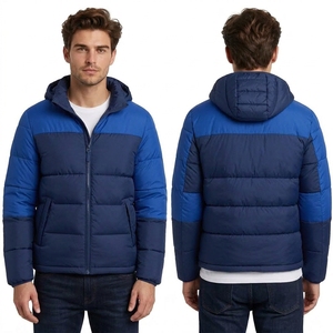 Veste matelassée à capuche bleu pâle personnalisée pour homme en polyester avec fermeture éclair sur le devant et un style hivernal contemporain - Product Image 5
