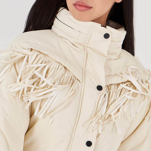 Custom Women Cream Beige One Piece Ski Suit With <b>Fringe</b> Tassel Details Belted Waist Snowsuit Women Slim Fit Jumpsuit Winter - Product Image 6