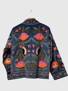 Veste en velours brodée de fleurs, col mandarin, manches longues, style Prairie Chic, pour femmes grandes tailles, vêtements de printemps - Product Image 3