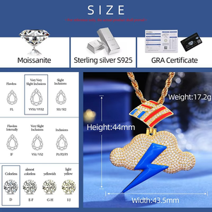 Pendentif Éclair Hip Hop, Collier Nuage Moissanite Entièrement Pavé, Pendentif Tonnerre, Bijou de Mode - Product Image 2