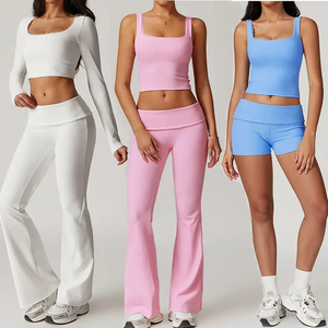 Women's 2 Piece Yoga <b>Set</b> <b>Square</b> Neck Crop Top High Waist Pants Breathable Spandex Polyester Solid Color Activewear - Product Image 1