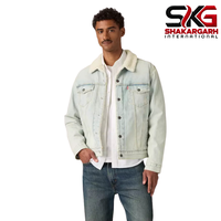 Veste en jean bleu clair doublée en sherpa pour homme, style vintage décontracté, boutonnée sur le devant, pour l'automne et l'hiver