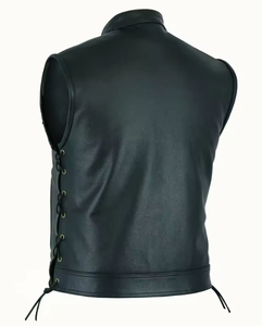 Men's Punk Leather Vest Casual Motorcycle Biker Waistcoat Solid Color Sleeveless Fashion Coat for Outdoor Riding - Product Image 2