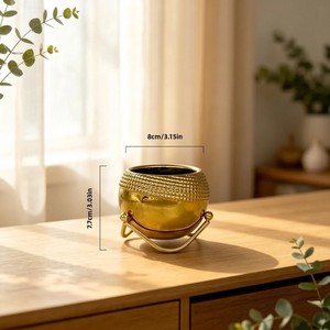 Modern Gold Plated Iron Rust Resistant Powder Coated Flower <b>Pots</b> with Stand Circular Design for Garden <b>Plants</b> Desktop <b>Decor</b> - Product Image 3