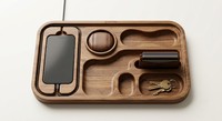 Organisateur de tiroir de bureau en bois sculpté moderne avec plateau de rangement rectangulaire à un seul niveau pour clés, cartes et recharge de téléphone