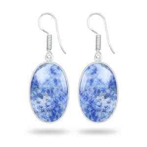 Boucles d'oreilles pendantes en pierres de guérison en cristal, monture argentée, en dumortierite naturelle rare, bijoux faits à la main, cadeau pour femme - Product Image 1