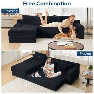 Divano Letto Convertibile a L in Tessuto Corduroy con Memory Foam e Telaio in Acciaio, Nessun Montaggio Richiesto - per Soggiorno - Product Image 6