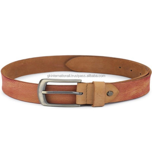 Cinturón y accesorios de cuero genuino suave marrón claro Vintage de alta moda para hombre con hebilla clásica plateada mate - Product Image 4