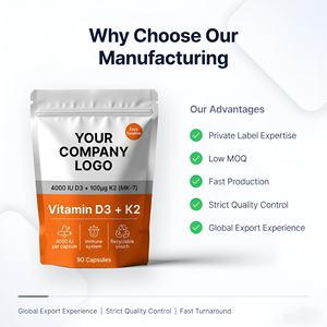 Cápsulas de Gel Suave de Vitamina D3 K2 Vegana de Alta Calidad, 5000 UI, Suplemento Dietético OEM ODM, Suministro al por Mayor - Product Image 4