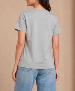 Camiseta de Manga Corta con Cuello en V para Mujer, Color Gris Claro, Corte Regular, Transpirable, de Spandex/Algodón, para Verano, Marca STELLAR - Product Image 1