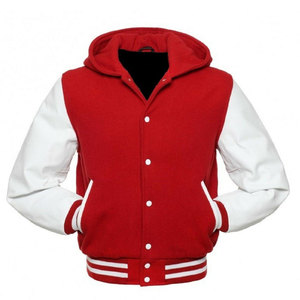 Veste universitaire à capuche rouge et blanche pour homme, style preppy, coupe classique, matière polyester, fermeture à boutons, vêtement d'automne - Product Image 1