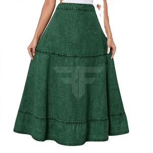 Jupe longue en jean avec fente latérale avant, style décontracté, élégante, incontournable de la saison, maxi chic, polyvalente, élégance, mode - Product Image 1