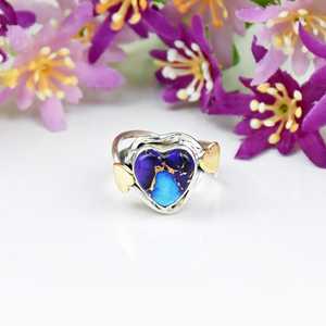 Bague en argent sterling 925 en forme de cœur turquoise huître violette, style bohème, filigrane, cadeau pour femme - Product Image 2