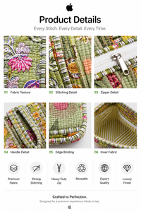 Chouhan Textile Boho Floral Quilted Duffel <b>Bag</b> Cotton Fabric <b>Weekender</b> Tote Zipper Shoulder <b>Travel</b> Storage <b>Bag</b> Large Capacity - Product Image 2