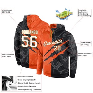 เสื้อฮู้ดผู้ชายแบบสั่งทำพิเศษ ODM สีส้มดำ ลายพิมพ์แบบซับลิเมชั่น ระบายอากาศได้ดี น้ำหนักเบา ผลิตจากผ้าเฟรนช์เทอร์รี่ - Product Image 2