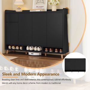 Mobiletto Portascarpe Contemporaneo di Tendenza con Ripiani Regolabili e Gambe in Legno Massello, Organizzatore Minimalista per la Casa - Product Image 4