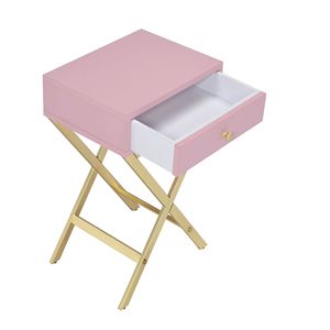 Mesa auxiliar rectangular de 1 cajón en rosa y dorado para muebles de sala de estar - Product Image 3