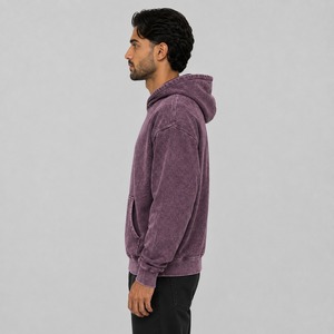 Sudadera con Capucha para Hombre de Alta Calidad, 100% Algodón, Lavado Ácido, Personalizada, Transpirable, con Forro Polar, Suministro OEM, Invierno, Color Sólido, Casual, con Bolsillo y Logotipo Impreso - Product Image 3