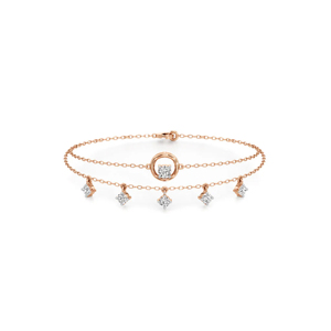 Bracelet à breloques en or rose et diamants, coupe princesse, chaîne classique pour femme, à porter au quotidien - Product Image 1