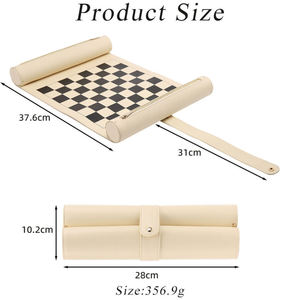Custom Portable PU Leather Chess <b>Set</b> Outdoor Sports Professional Tournament Quality Plastic Board Roll Mat Wooden Checker Pieces - Product Image 4