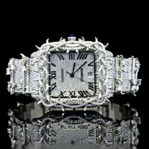 Relojes de Lujo Cuadrados de Acero Inoxidable Plateado con Diamantes Moissanite Negros Estilo Hip Hop Romano para Hombre y Mujer, Calidad VVS, a la Moda - Product Image 4