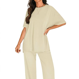 Women's Casual <b>White</b> Cotton Cord <b>2</b>-<b>Piece</b> Long <b>Set</b> for Spring/Summer Sleepwear Nightwear Comfortable Stylish Design Multiple - Product Image 6
