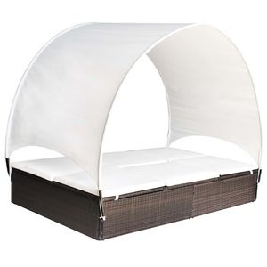 Tumbona Marrón y Crema con Toldo, Producto Premium para Relajación al Aire Libre - Product Image 1
