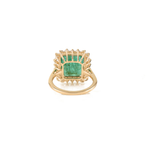 Anillo de Boda con Incrustaciones de Esmeraldas y Diamantes de Alta Calidad, Oro Amarillo Sólido K14, Joyería Hecha a Mano - Product Image 5