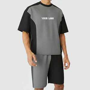 Factory Price High Quality Men T-<b>shirt</b> Shorts Set <b>Polyester</b> Cotton Unisex High Street Casual Summer Fashion Breathable Print - Product Image 1