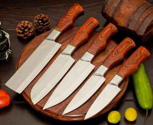 Juego de Cuchillos de Chef Profesionales de Acero al Carbono de Primera Calidad, Hechos a Mano, de 5 Piezas - Product Image 1