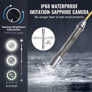 Telecamera Endoscopica Industriale Autolivellante da 165 Ft/50m con Schermo HD da 9 Pollici 1080P, Zoom 36X, Impermeabile IP68 per Ispezione di Tubature e Fognature - Product Image 4