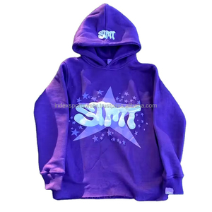 Sudadera con Capucha Unisex Morada con Logotipo de Estrella Estampado en Silicona, Estilo Urbano, Corte Holgado, Manga Regular, Tela French Terry - Product Image 1