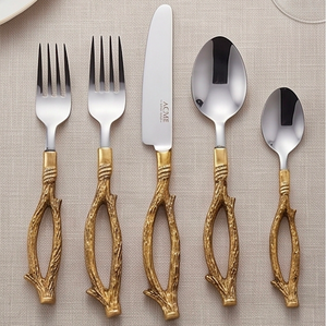 Ensemble de couverts en acier inoxydable doré antique, design branche ouverte, élégant, parfait pour les dîners, les fêtes et les restaurants - Product Image 1