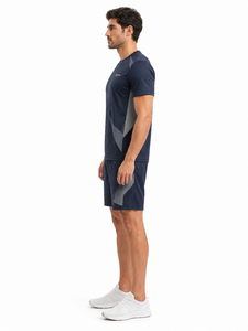 Ensemble sportif d'été pour homme de haute qualité, imprimé géométrique, t-shirt et short, séchage rapide, polyester tricoté, col rond, vêtements de sport - Product Image 2