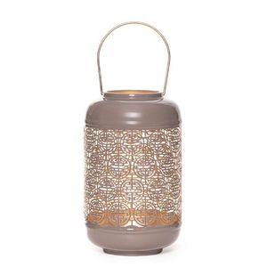 Iron <b>Lantern</b> With Geometric Cutouts Portable Home Decoration Candle Holder Indoor Use Pierced Metal <b>Hurricane</b> Candle Holder - Product Image 1
