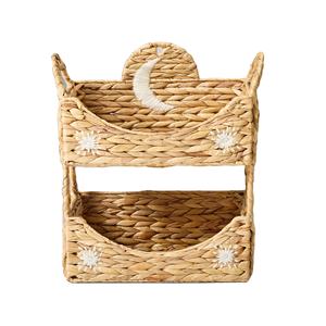 Organizador de dos niveles de jacinto de agua tejido y apilable, ecológico, para habitación infantil, venta al por mayor, proveedor sostenible - Product Image 1