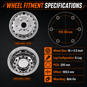 Ensemble de simulateurs de roues en acier inoxydable T304 de 16 pouces pour Mercedes-Benz Sprinter 3500 DRW 2012 et plus récents, à fixer par boulons - Product Image 5