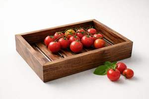 Plateau de service à lattes en bois d'acacia 22 cm, sûr pour les aliments, design Japandi naturel, Indonésie, multifonctionnel, léger, pour table à manger - Product Image 4